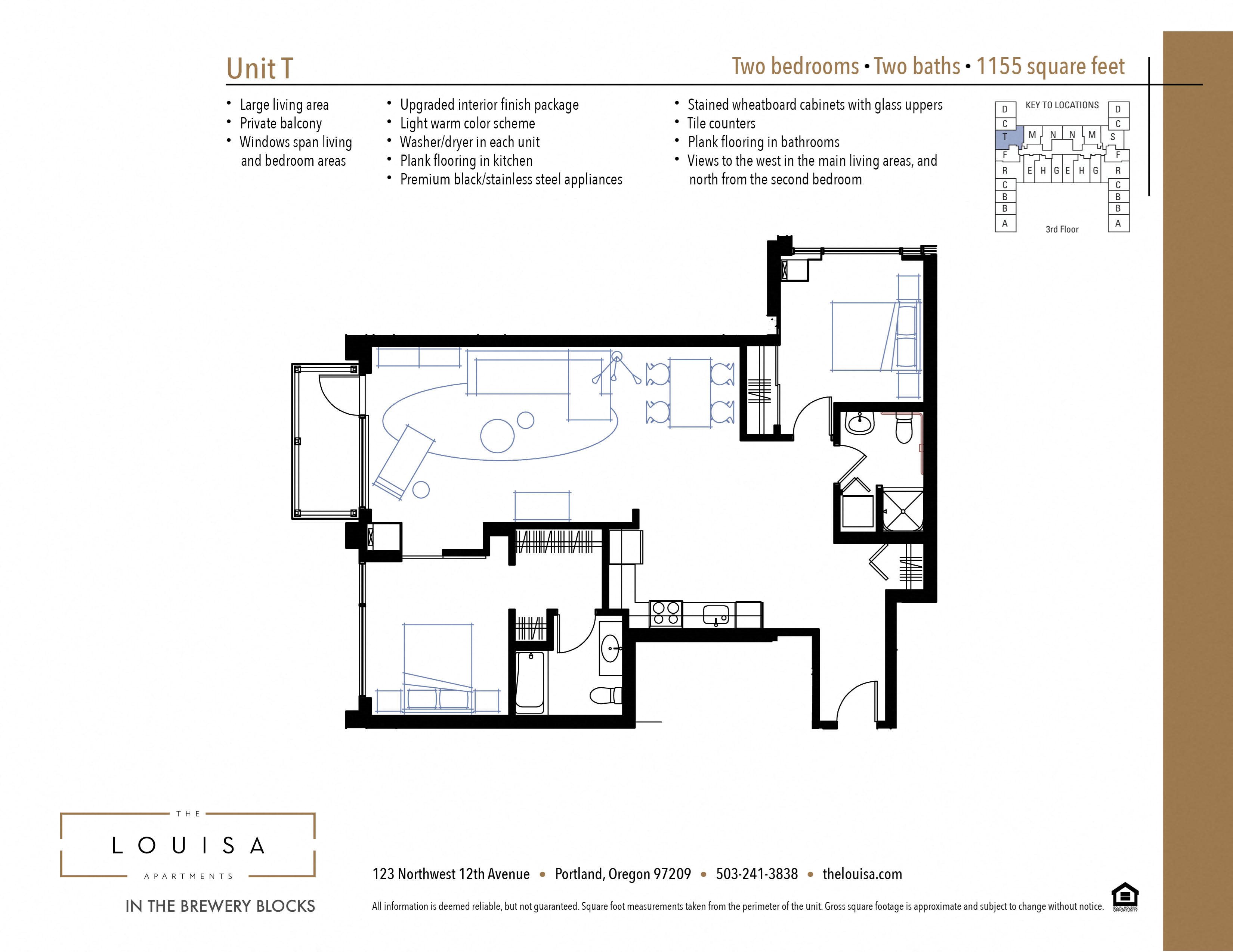 2 Bed 2 Bath (T) Floor Plan 2 Bed 2 Bath (T) Floor Plan at The Louisa Apartments in Portland, Oregon